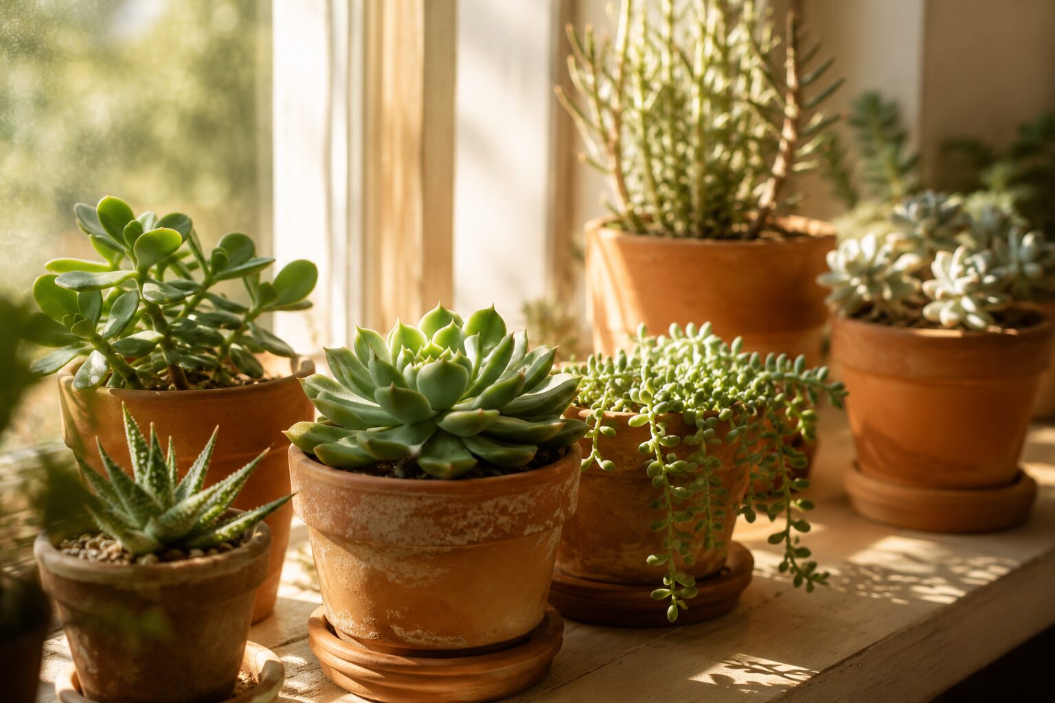 A healthy rosette succulent up close — firm, plump leaves are the baseline to compare against when checking for overwatering